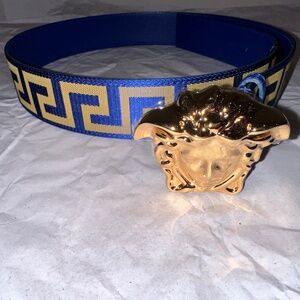 Versace Royal Blue and Gold Medusa Belt